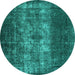 Round Oriental Turquoise Industrial Rug, urb1889turq