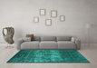 Machine Washable Oriental Turquoise Industrial Area Rugs in a Living Room,, wshurb1889turq