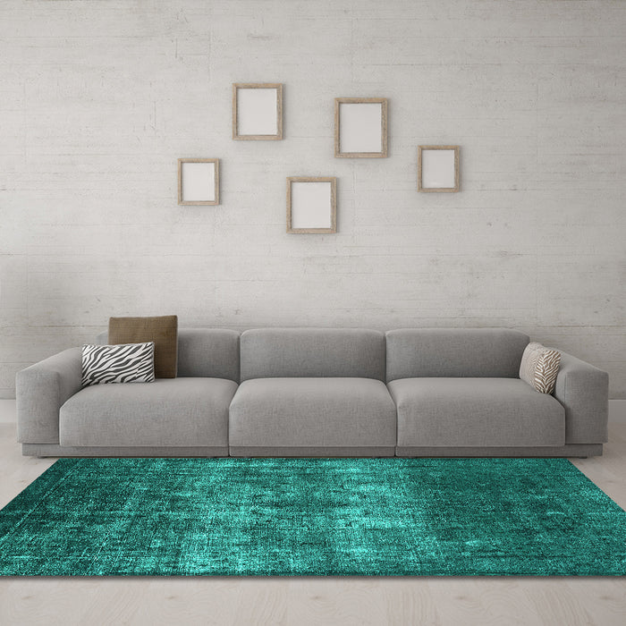 Machine Washable Oriental Turquoise Industrial Area Rugs in a Living Room,, wshurb1889turq