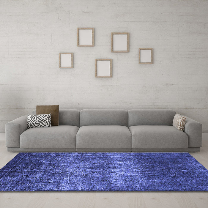Machine Washable Oriental Blue Industrial Rug in a Living Room, wshurb1889blu