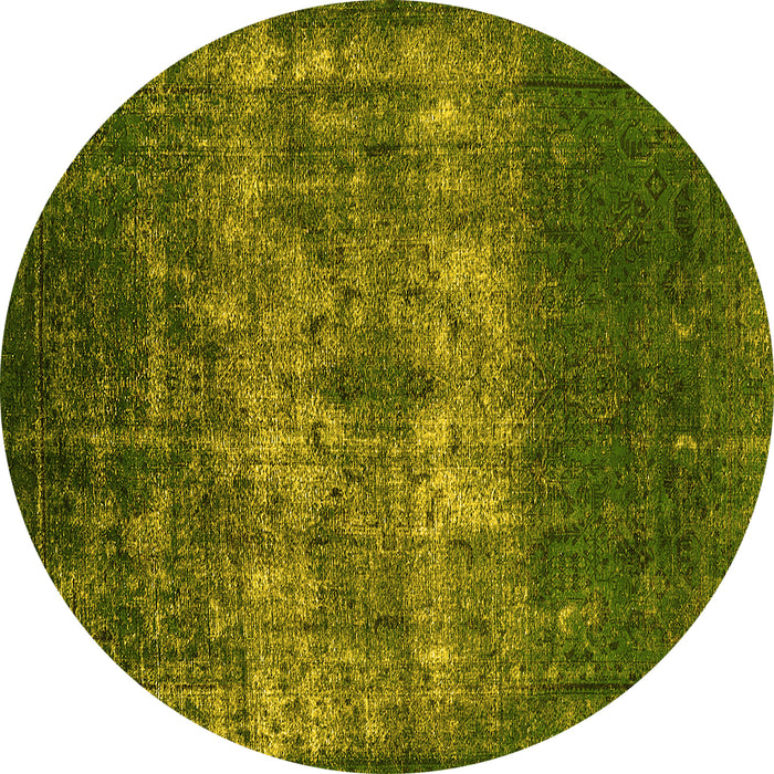 Round Machine Washable Oriental Yellow Industrial Rug, wshurb1889yw