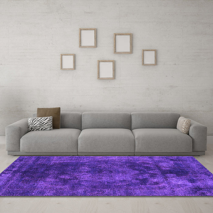 Machine Washable Oriental Purple Industrial Area Rugs in a Living Room, wshurb1890pur