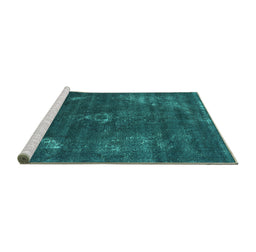 Sideview of Machine Washable Oriental Turquoise Industrial Area Rugs, wshurb1891turq