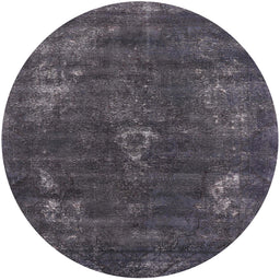 Round Mid-Century Modern Black Oriental Rug, urb1891