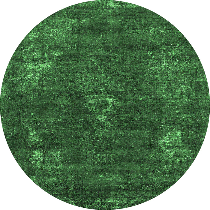 Round Oriental Emerald Green Industrial Rug, urb1891emgrn