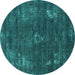 Round Oriental Turquoise Industrial Rug, urb1891turq