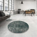 Round Machine Washable Industrial Modern Charcoal Blue Rug in a Office, wshurb1892