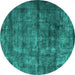 Round Oriental Turquoise Industrial Rug, urb1892turq