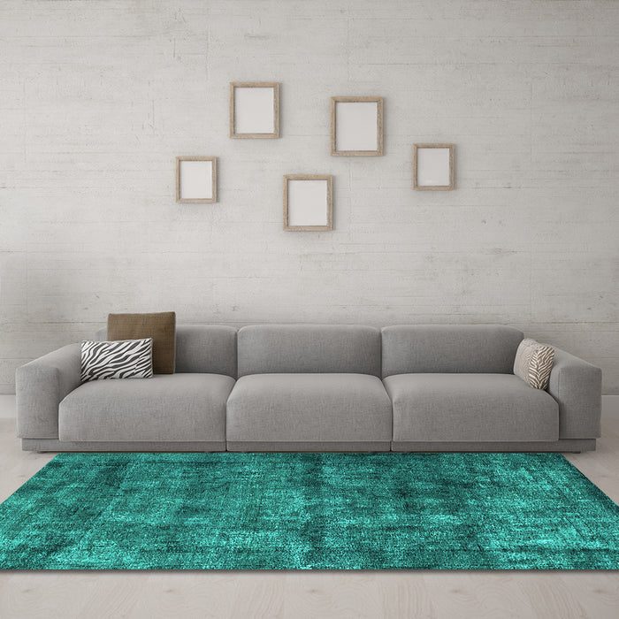 Machine Washable Oriental Turquoise Industrial Area Rugs in a Living Room,, wshurb1892turq