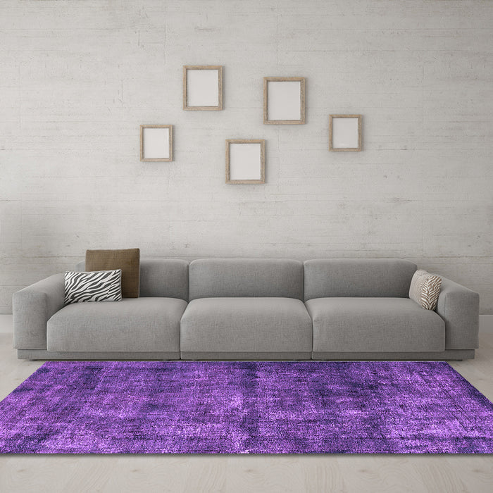 Machine Washable Oriental Purple Industrial Area Rugs in a Living Room, wshurb1892pur