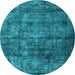 Round Machine Washable Oriental Light Blue Industrial Rug, wshurb1892lblu