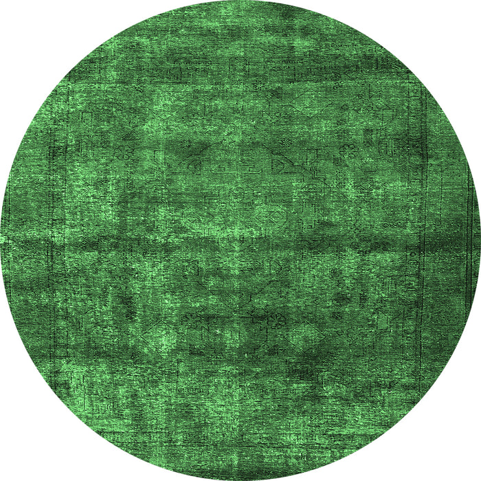 Round Machine Washable Oriental Emerald Green Industrial Area Rugs, wshurb1892emgrn