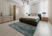 Mid-Century Modern Charcoal Blue Oriental Rug in a Bedroom, urb1892