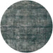 Round Mid-Century Modern Charcoal Blue Oriental Rug, urb1892