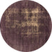 Round Machine Washable Oriental Brown Industrial Rug, wshurb1893brn