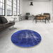 Round Machine Washable Industrial Modern Sapphire Blue Rug in a Office, wshurb1893