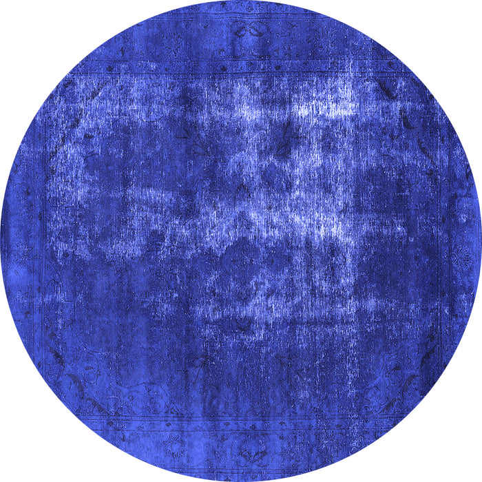 Round Machine Washable Oriental Blue Industrial Rug, wshurb1893blu
