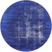 Round Mid-Century Modern Sapphire Blue Oriental Rug, urb1893