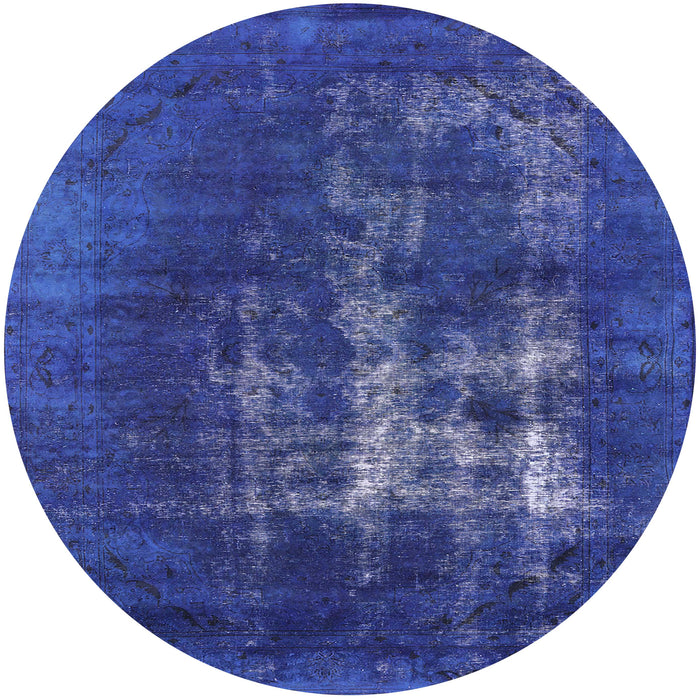 Round Machine Washable Industrial Modern Sapphire Blue Rug, wshurb1893