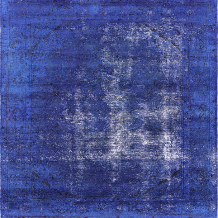 Square Machine Washable Industrial Modern Sapphire Blue Rug, wshurb1893
