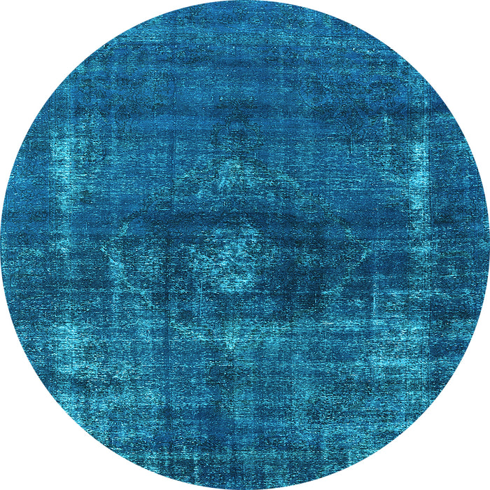Round Machine Washable Oriental Light Blue Industrial Rug, wshurb1894lblu