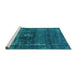 Sideview of Machine Washable Oriental Turquoise Industrial Area Rugs, wshurb1894turq