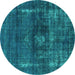 Round Machine Washable Oriental Turquoise Industrial Area Rugs, wshurb1894turq