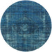 Round Machine Washable Industrial Modern Blue Ivy Blue Rug, wshurb1894