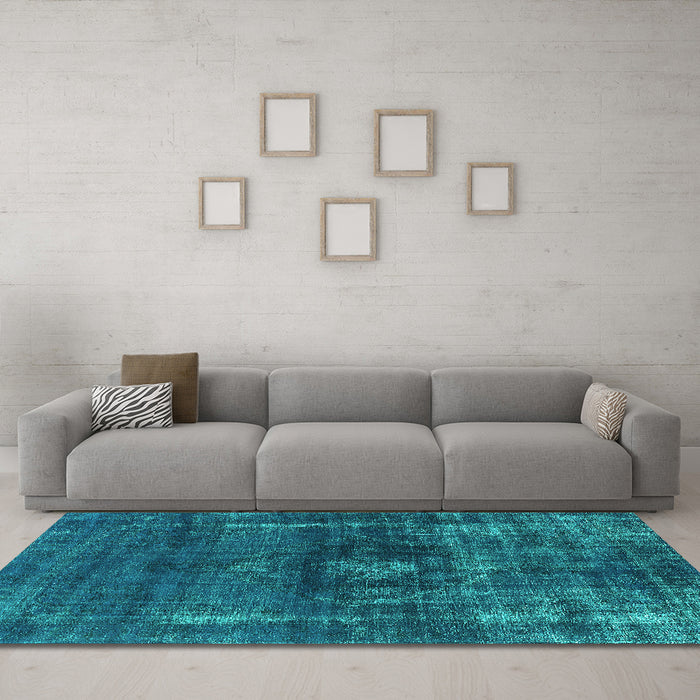 Machine Washable Oriental Turquoise Industrial Area Rugs in a Living Room,, wshurb1894turq
