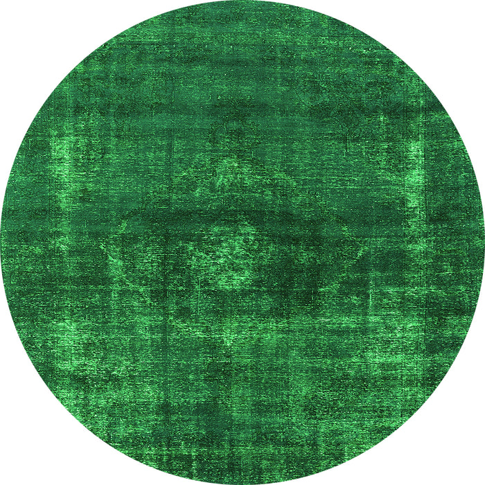 Round Machine Washable Oriental Green Industrial Area Rugs, wshurb1894grn