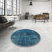 Round Mid-Century Modern Blue Ivy Blue Oriental Rug in a Office, urb1894