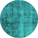 Round Oriental Turquoise Industrial Rug, urb1895turq