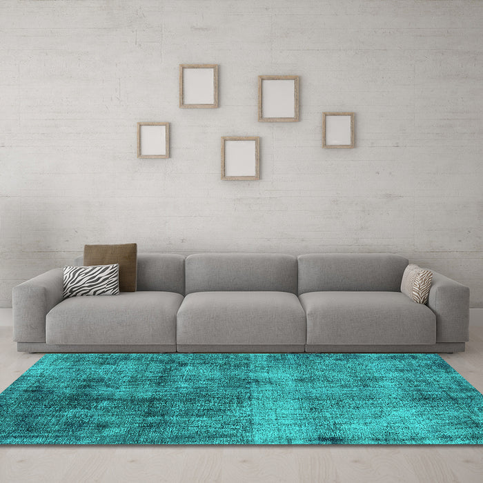 Machine Washable Oriental Turquoise Industrial Area Rugs in a Living Room,, wshurb1895turq