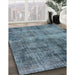 Mid-Century Modern Koi Blue Oriental Rug in Family Room, urb1895