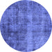 Round Oriental Blue Industrial Rug, urb1895blu