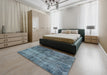 Mid-Century Modern Koi Blue Oriental Rug in a Bedroom, urb1895