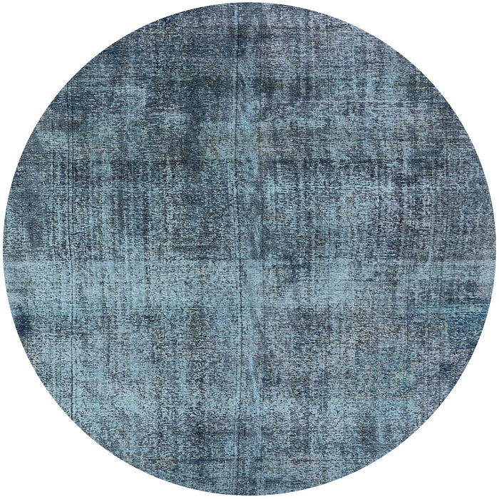 Round Mid-Century Modern Koi Blue Oriental Rug, urb1895