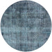 Round Mid-Century Modern Koi Blue Oriental Rug, urb1895