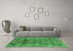 Machine Washable Oriental Emerald Green Industrial Area Rugs in a Living Room,, wshurb1896emgrn