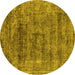 Round Machine Washable Oriental Yellow Industrial Rug, wshurb1896yw