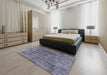 Mid-Century Modern Purple Navy Blue Oriental Rug in a Bedroom, urb1896