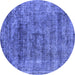 Round Machine Washable Oriental Blue Industrial Rug, wshurb1896blu