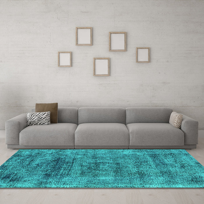 Machine Washable Oriental Turquoise Industrial Area Rugs in a Living Room,, wshurb1896turq