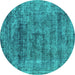 Round Machine Washable Oriental Turquoise Industrial Area Rugs, wshurb1896turq