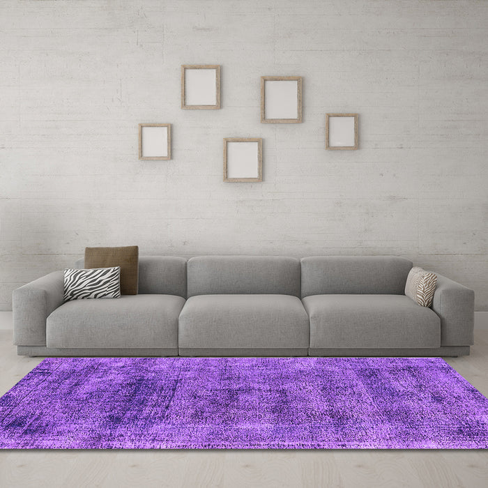 Machine Washable Oriental Purple Industrial Area Rugs in a Living Room, wshurb1896pur