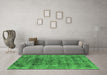 Machine Washable Oriental Green Industrial Area Rugs in a Living Room,, wshurb1896grn