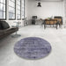 Round Mid-Century Modern Purple Navy Blue Oriental Rug in a Office, urb1896