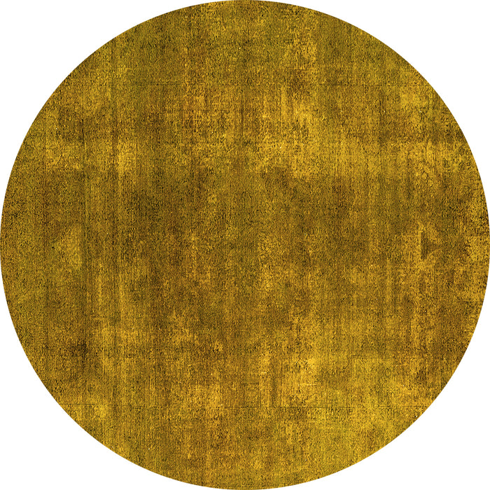 Round Machine Washable Oriental Yellow Industrial Rug, wshurb1897yw