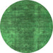 Round Machine Washable Oriental Green Industrial Area Rugs, wshurb1897grn