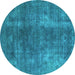 Round Machine Washable Oriental Turquoise Industrial Area Rugs, wshurb1897turq